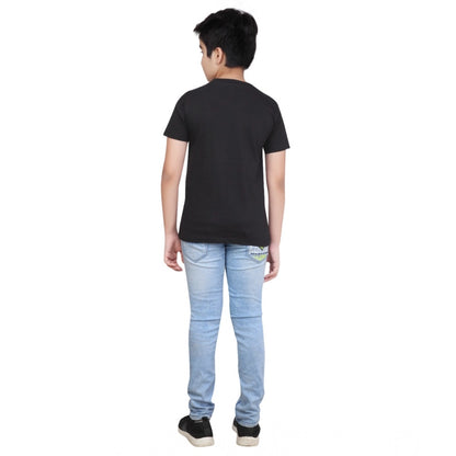 Boy's Cotton Grapic Printed Round Neck T-Shirt (Black)