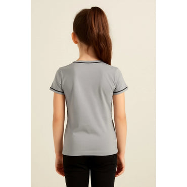 Girl's Cotton Printeded Round Neck T-Shirt (Grey)