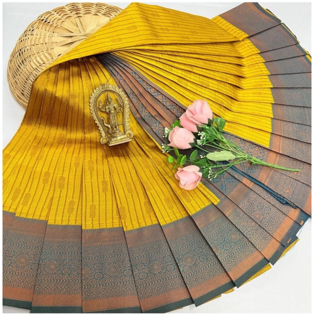 Women's Soft Silk Printed Saree With Unstitched Blouse 5.5Mtr (Golden Yellow)