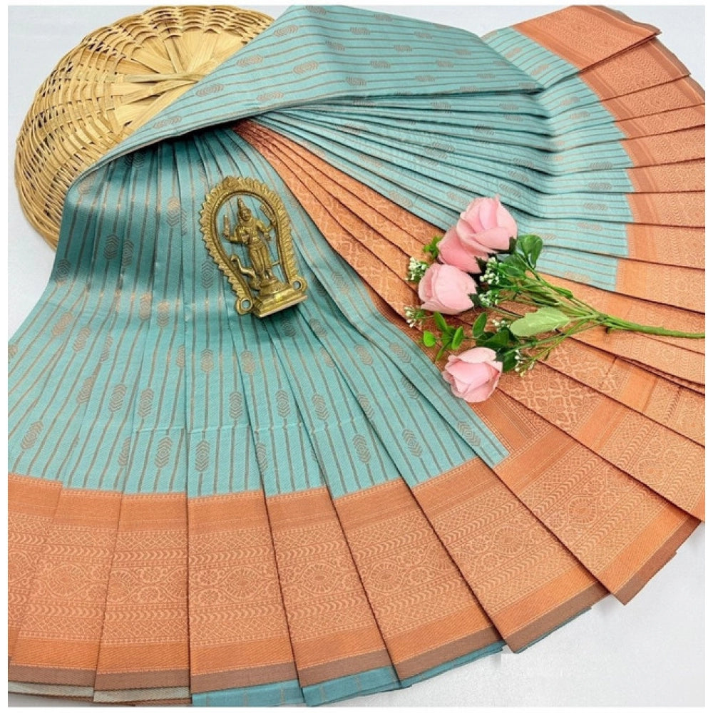 Women's Soft Silk Printed Saree With Unstitched Blouse 5.5Mtr (Pista Green)