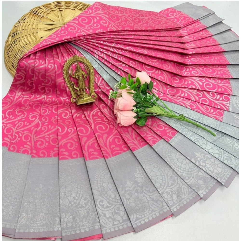 Women's Soft Silk Printed Saree With Unstitched Blouse 5.5Mtr (Mejentha)