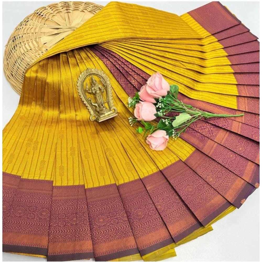 Women's Soft Silk Printed Saree With Unstitched Blouse 5.5Mtr (Mustred)