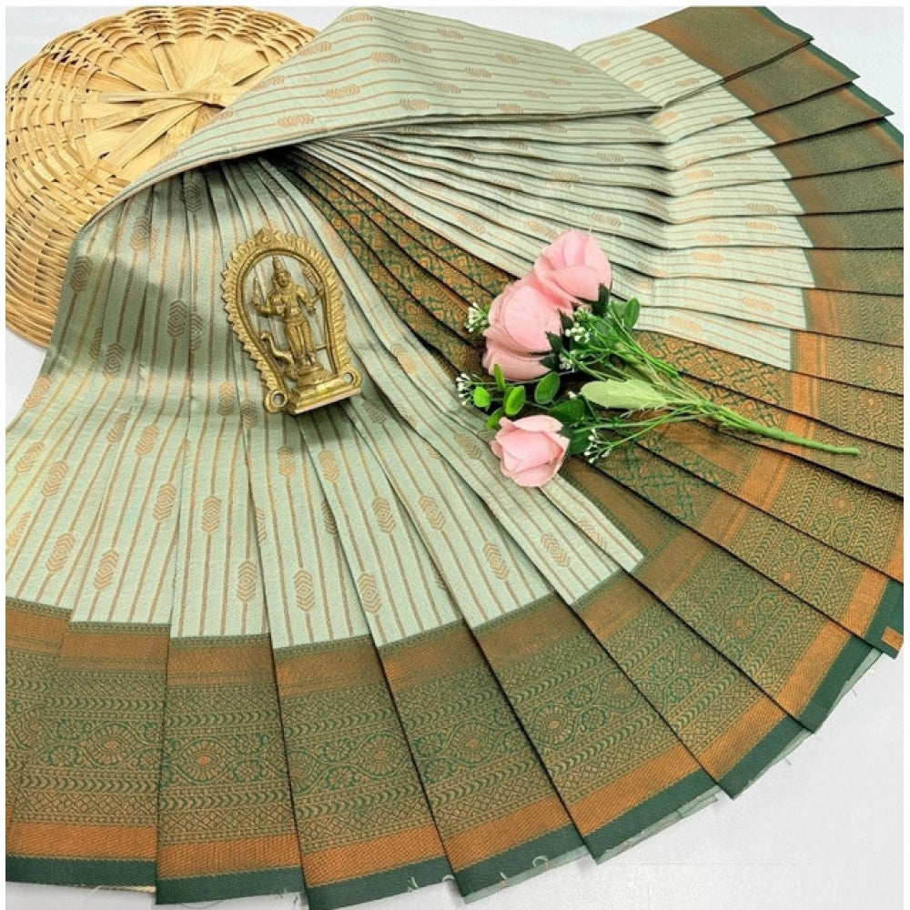 Women's Soft Silk Printed Saree With Unstitched Blouse 5.5Mtr (Pista Green)