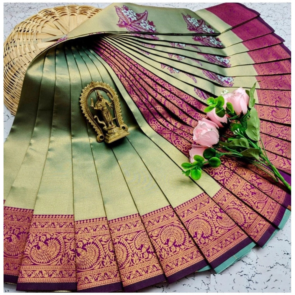 Women's Soft Silk Printed Saree With Unstitched Blouse 5.5Mtr (
Pista Green)