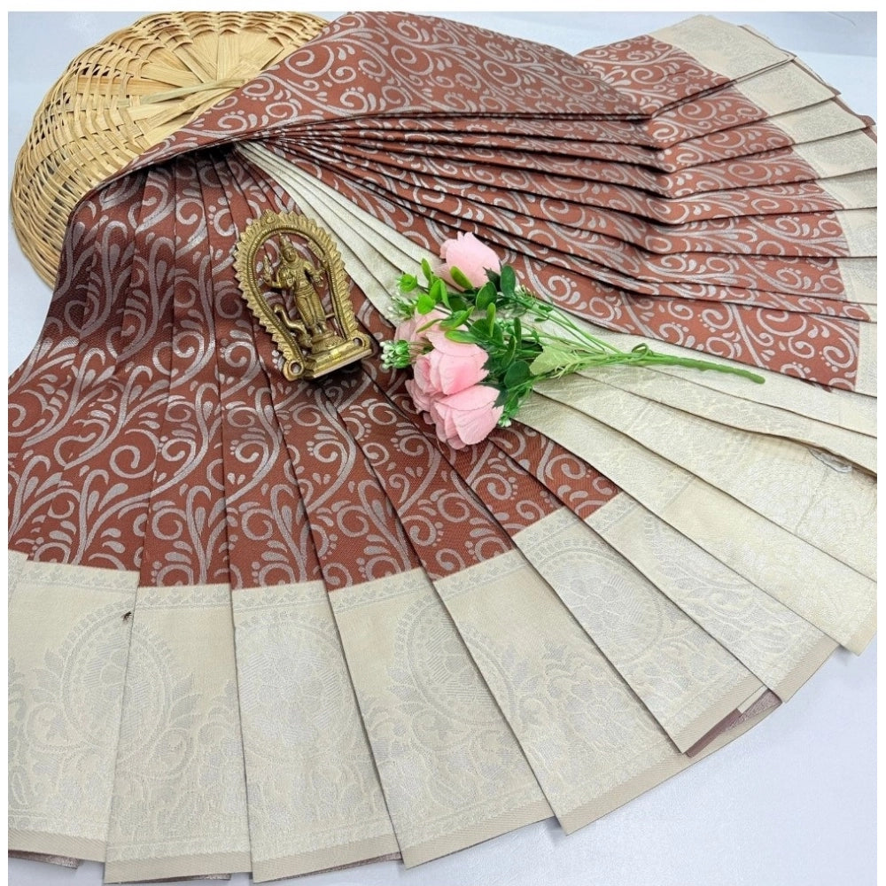 Women's Soft Silk Printed Saree With Unstitched Blouse 5.5Mtr (Brown)