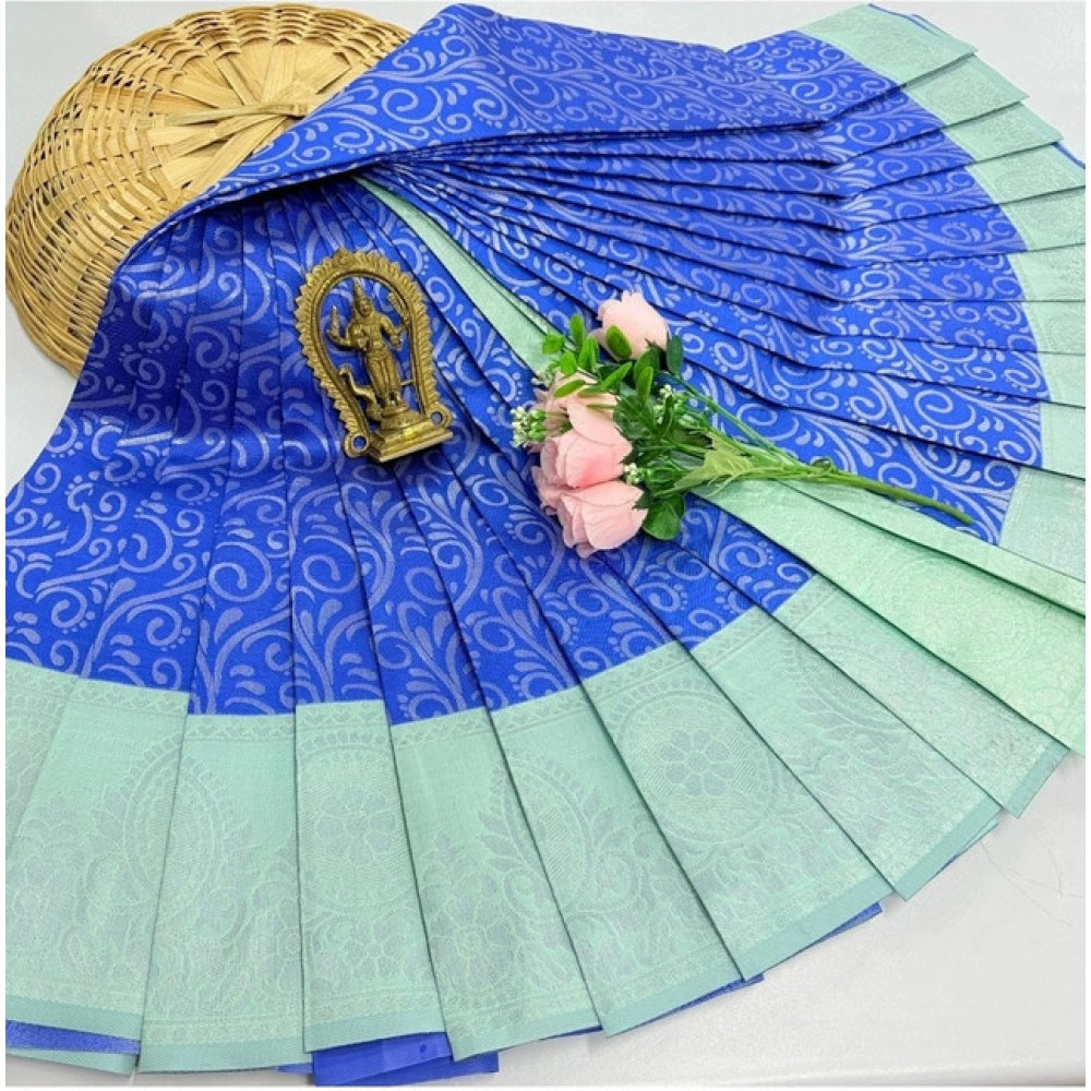 Women's Soft Silk Printed Saree With Unstitched Blouse 5.5Mtr (Royal Blue)