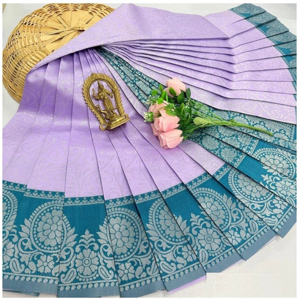 Women's Soft Silk Printed Saree With Unstitched Blouse 5.5Mtr (Lavender)