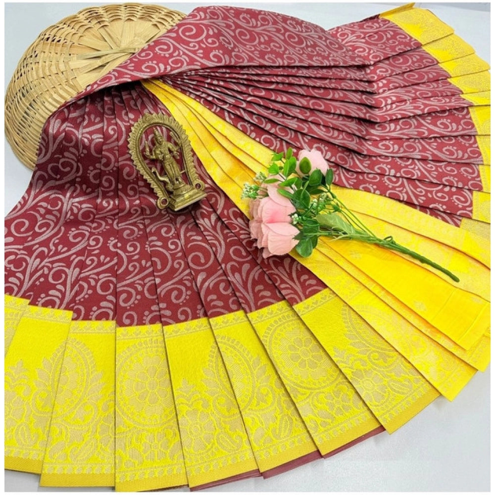 Women's Soft Silk Printed Saree With Unstitched Blouse 5.5Mtr (Brown)