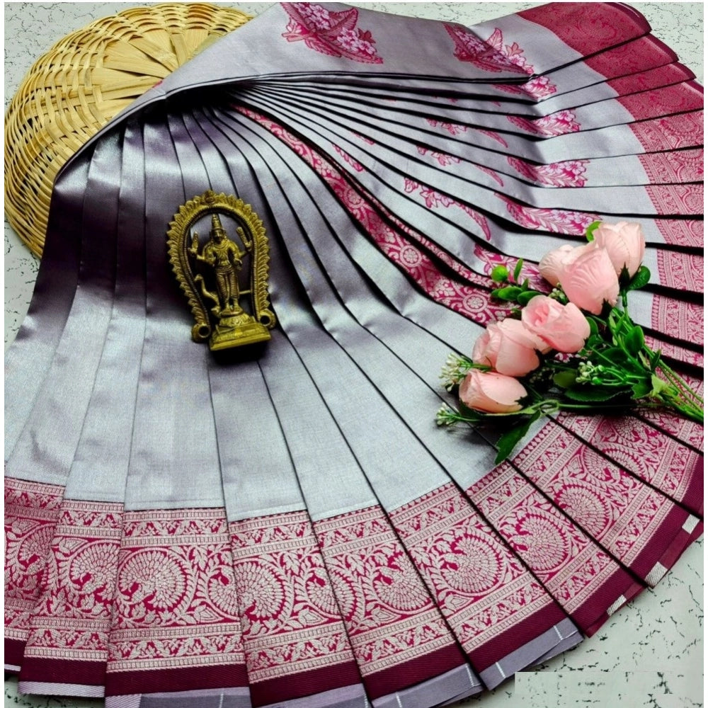 Women's Soft Silk Printed Saree With Unstitched Blouse 5.5Mtr (Dark Grey)